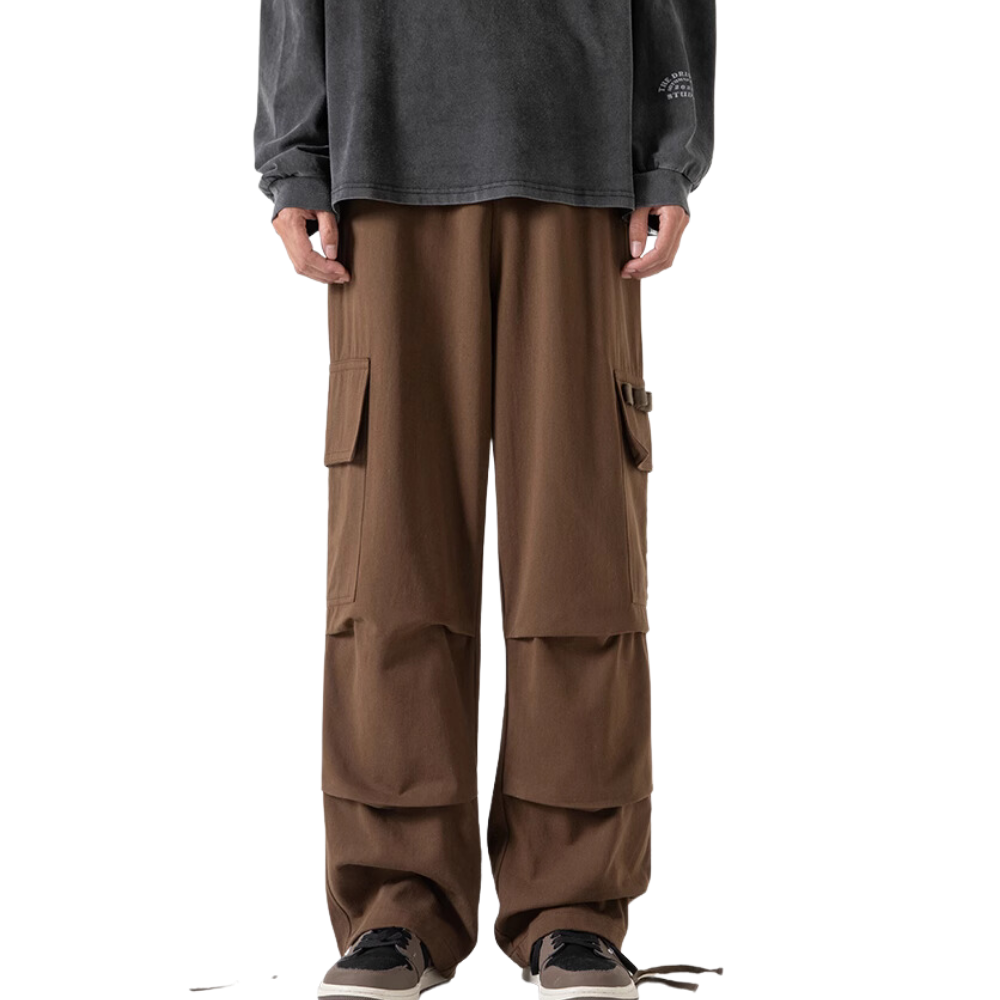 Vintage Drawstring Pleated Design Cargo Pants
