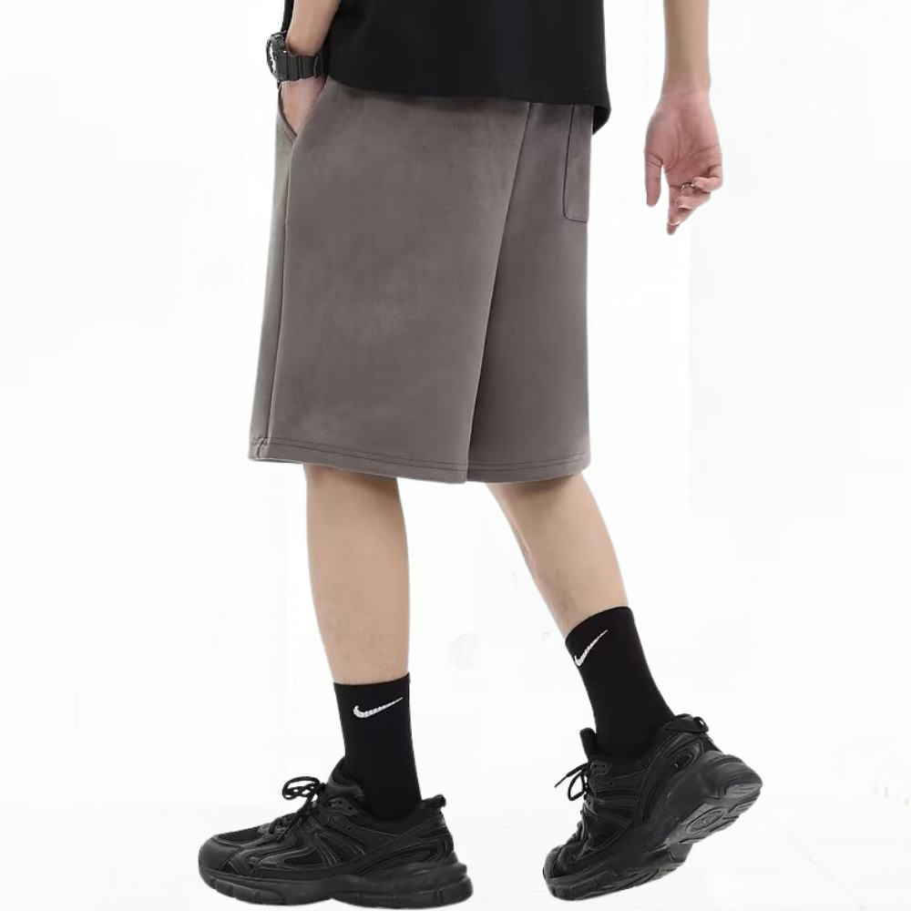 Retro Letter Embossed Suede Shorts