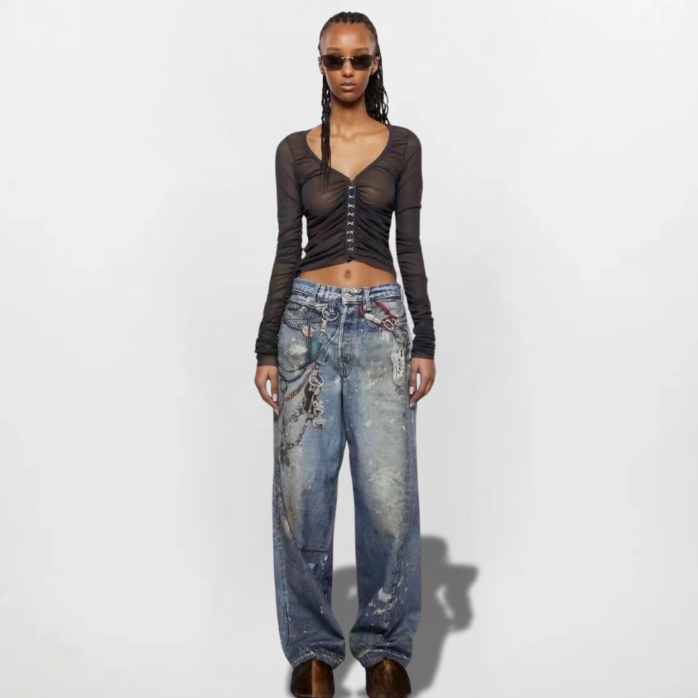 DF | Tie-Dye Chain Digital Print Jeans