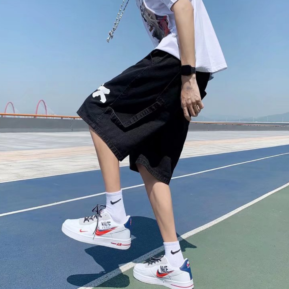 Street Loose Letter Print Denim Shorts