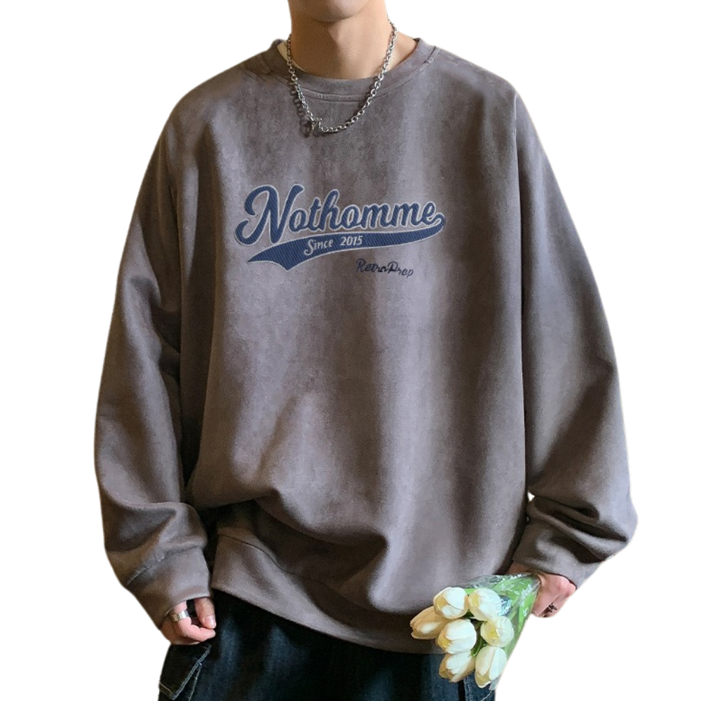 Casual Letter Patch Suede Sweatshirt