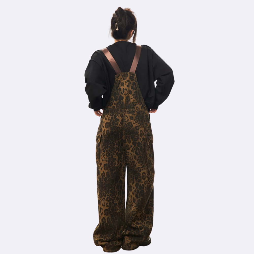 Vintage Leopard Print Strap Jeans