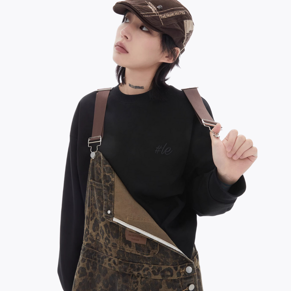 Vintage Leopard Print Strap Jeans