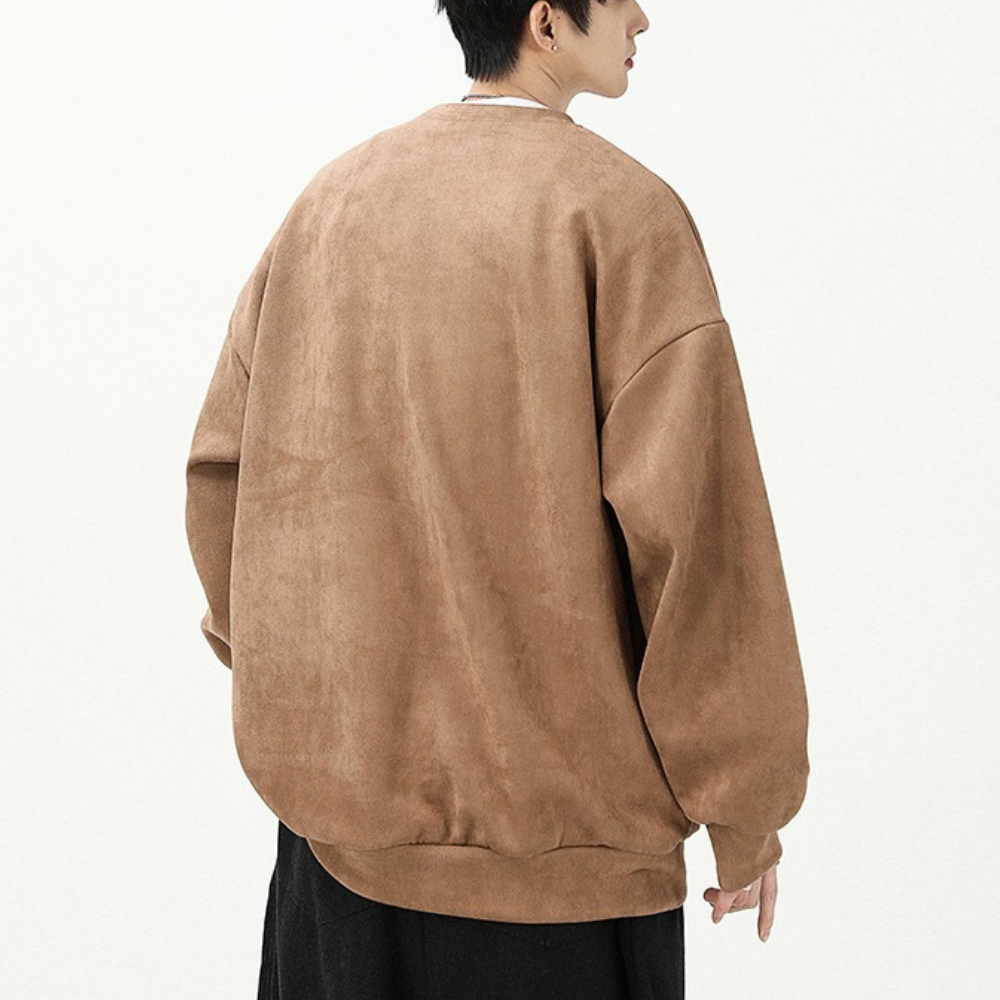 Casual Letter Patch Suede Sweatshirt