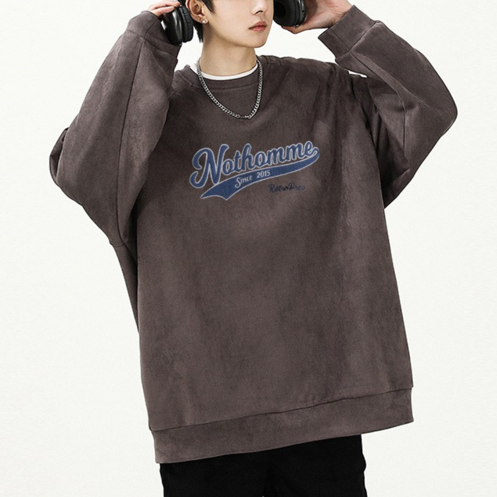 Casual Letter Patch Suede Sweatshirt