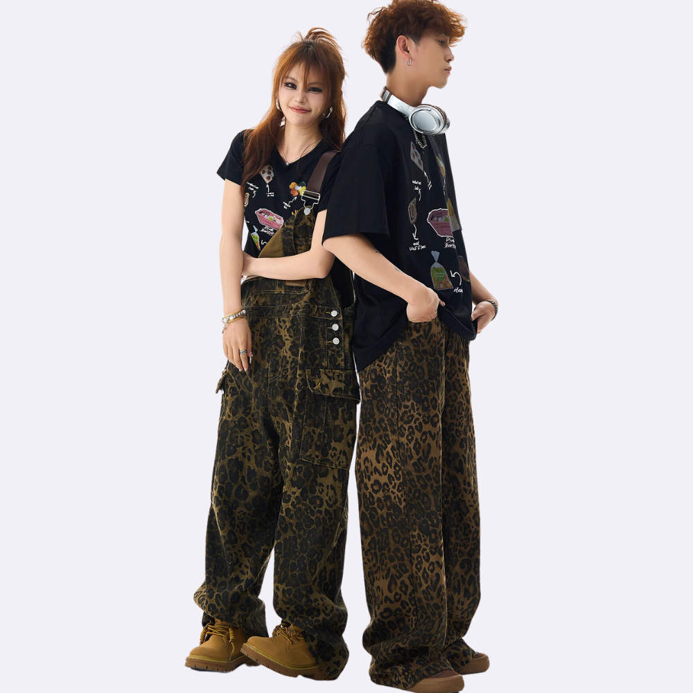 Vintage Leopard Print Strap Jeans