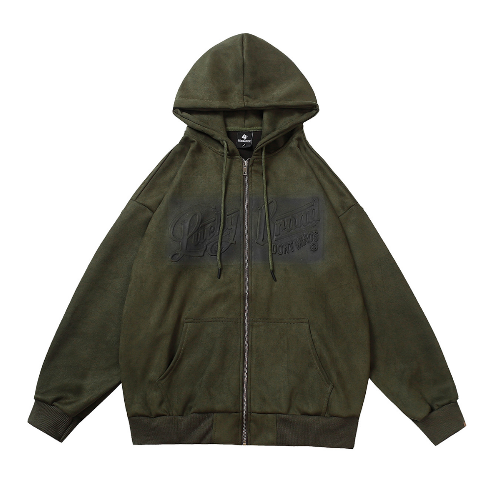 High Street Lettering Stamped Suede Hoodie