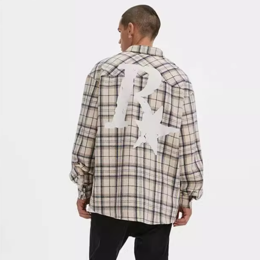 R Star Letter Print Plaid Shirt