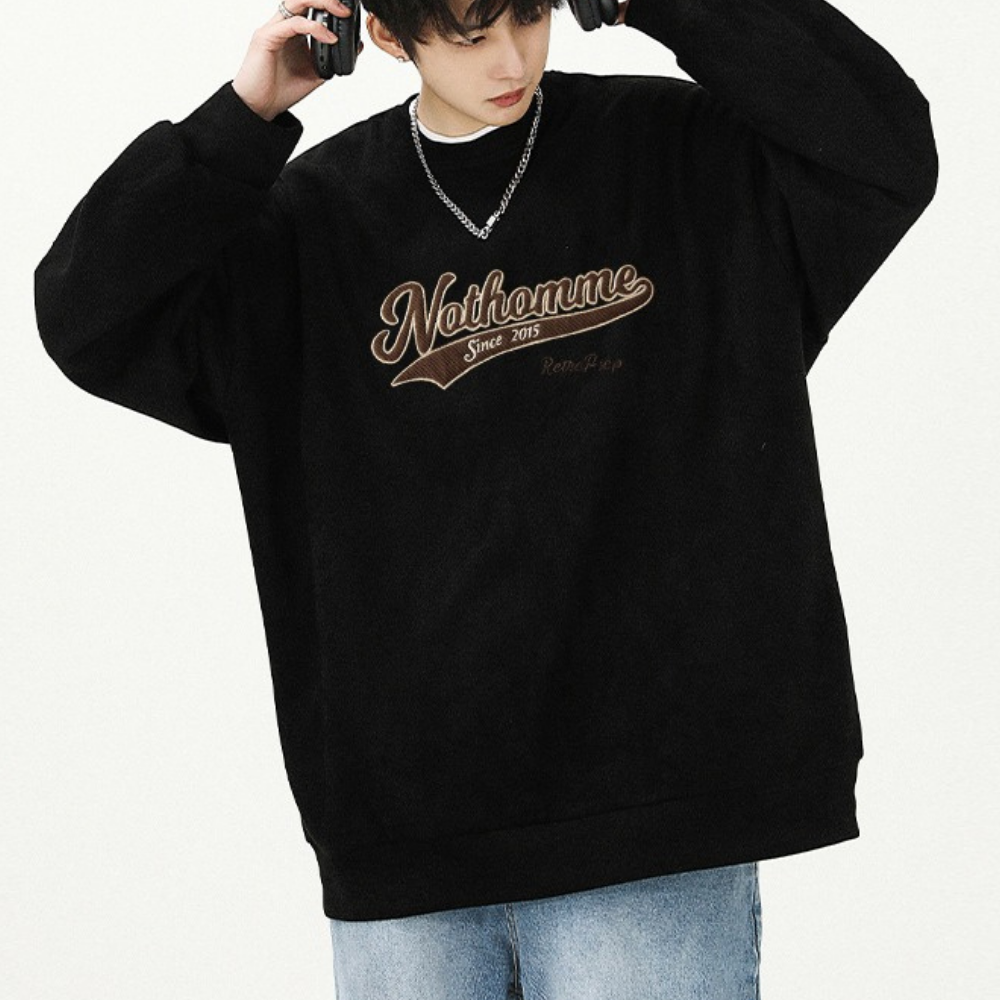 Casual Letter Patch Suede Sweatshirt