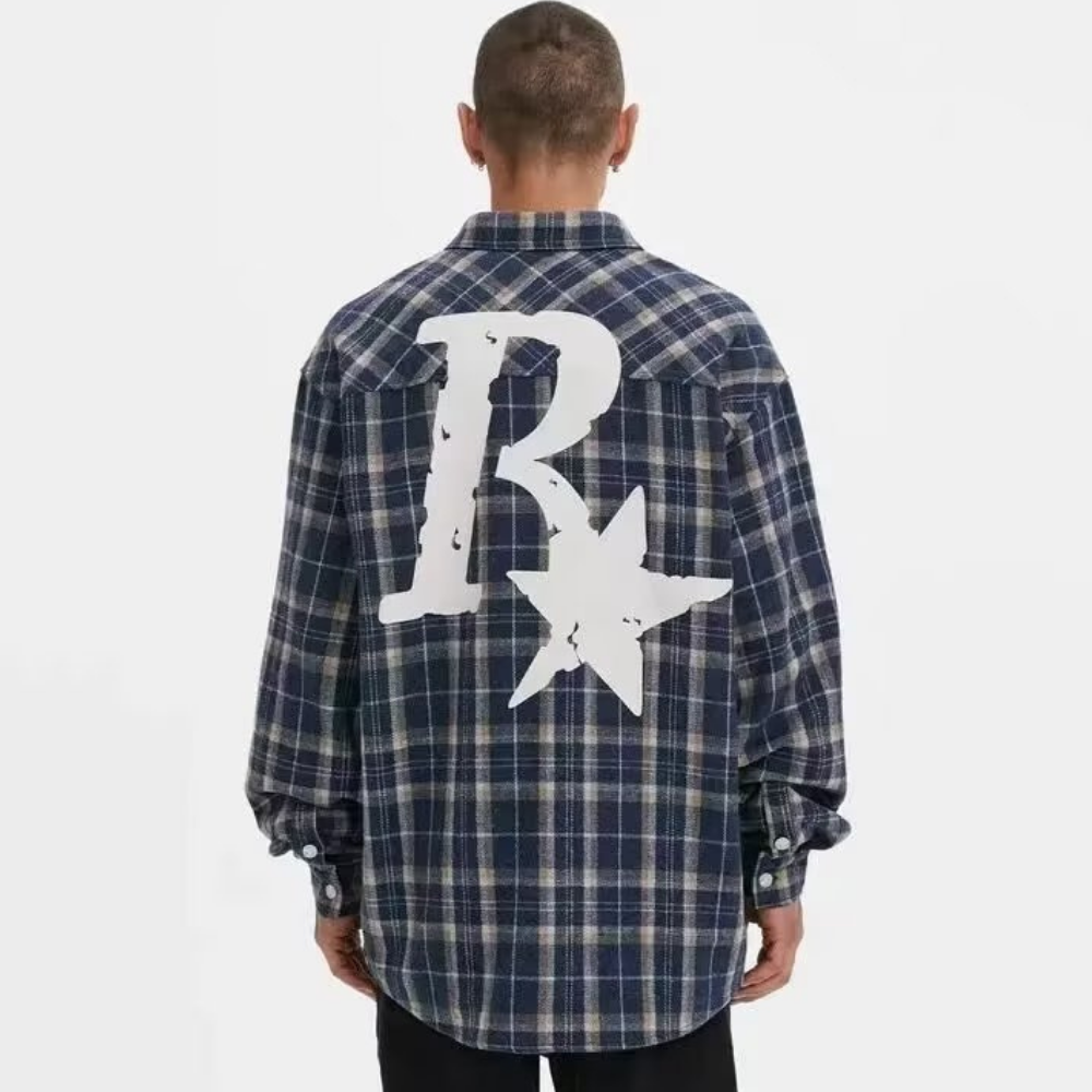 R Star Letter Print Plaid Shirt