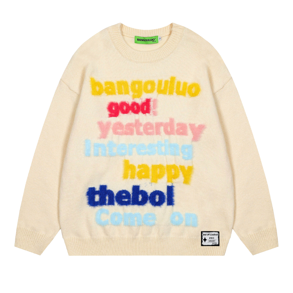 OOC' 3D Colorful Letter Print Loose Sweater