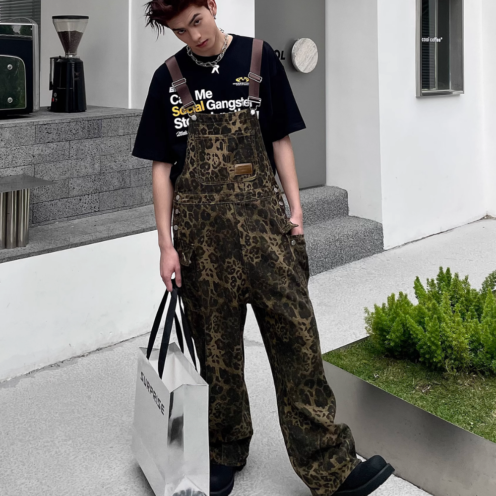 Vintage Leopard Print Strap Jeans