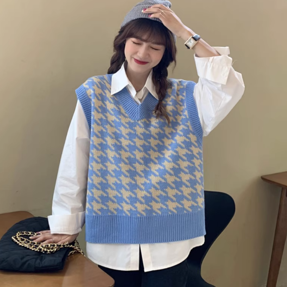 Oversized Contrast Plaid Vest