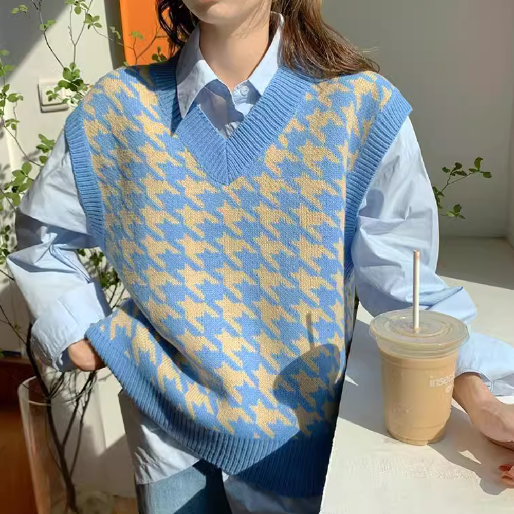 Oversized Contrast Plaid Vest