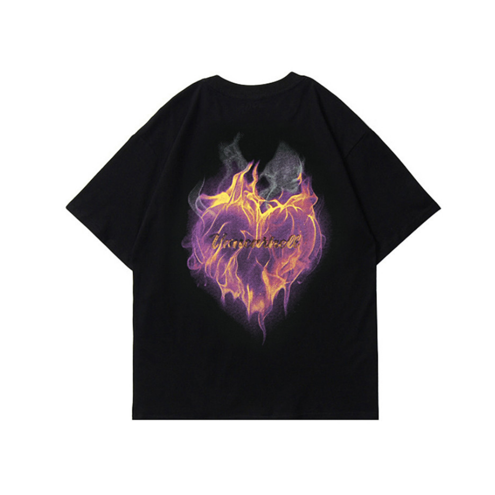 Urban Street Flame Heart Graphic T-Shirt