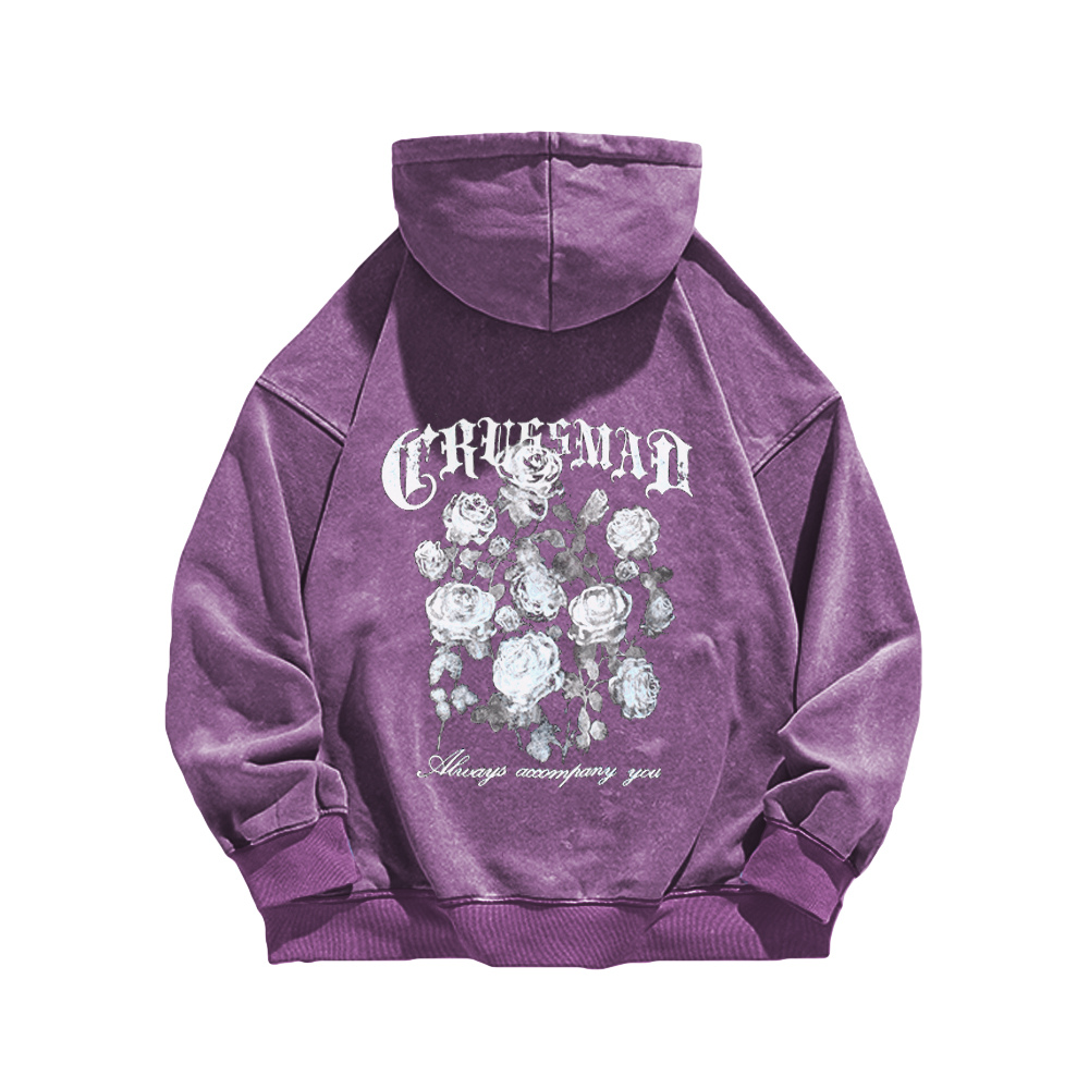 Retro rose letters Washed Hoodie
