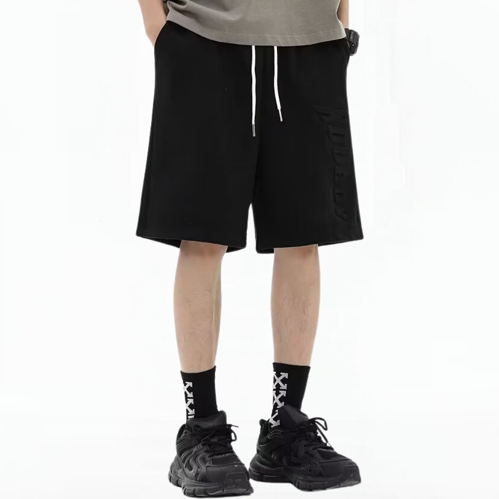 Retro Letter Embossed Suede Shorts