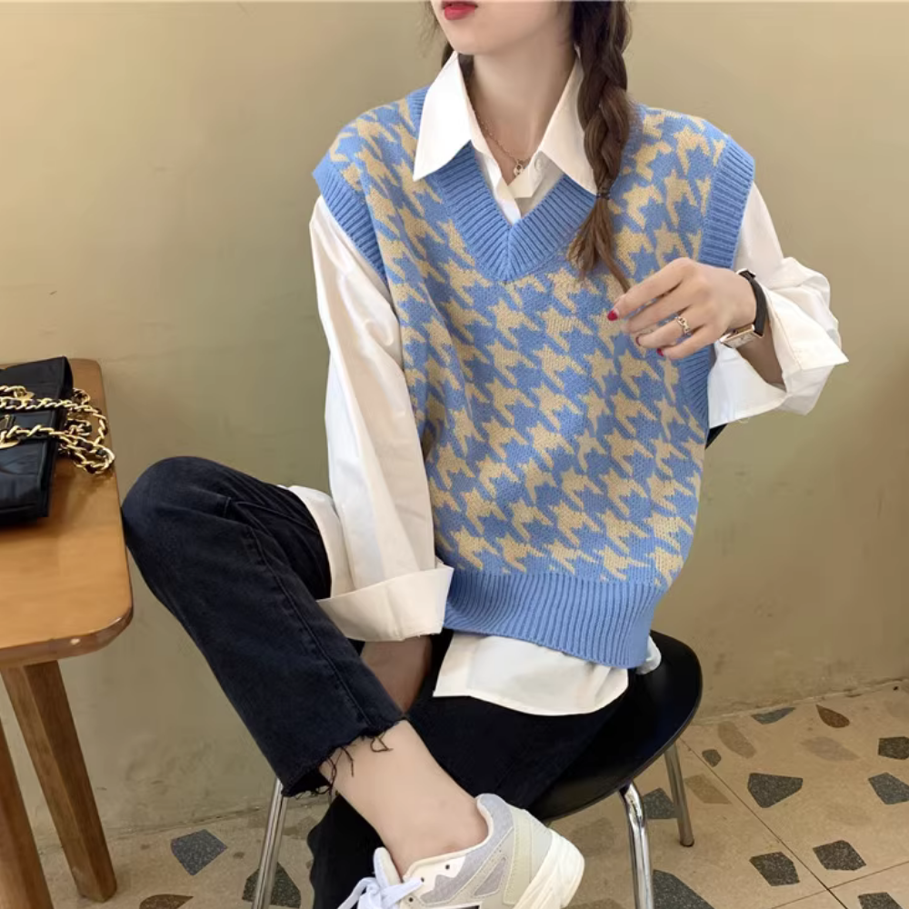 Oversized Contrast Plaid Vest