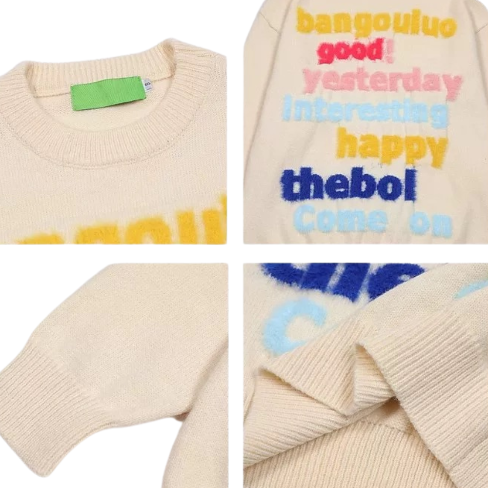 OOC' 3D Colorful Letter Print Loose Sweater