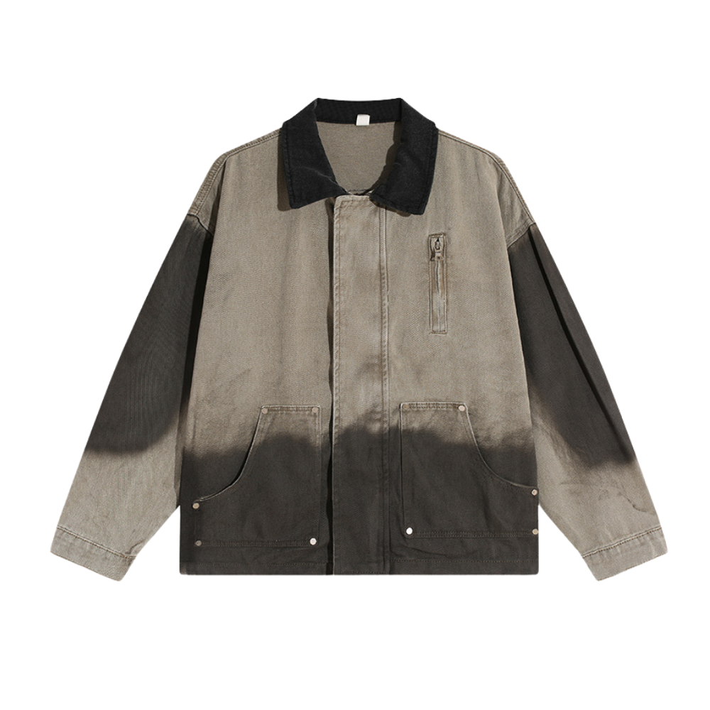 Gradient Lapel Embroidered Work Jacket