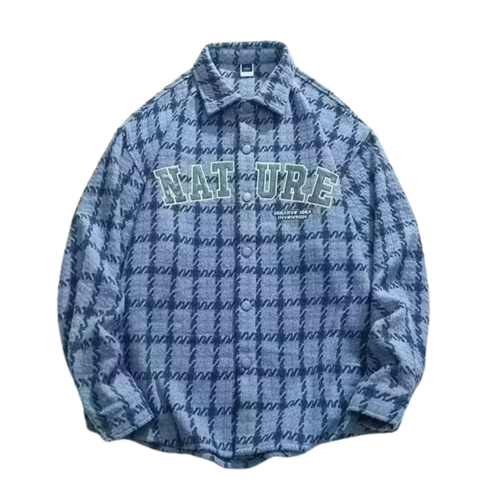 Plaid Leather Logo Embroidered Long Sleeves Shirt