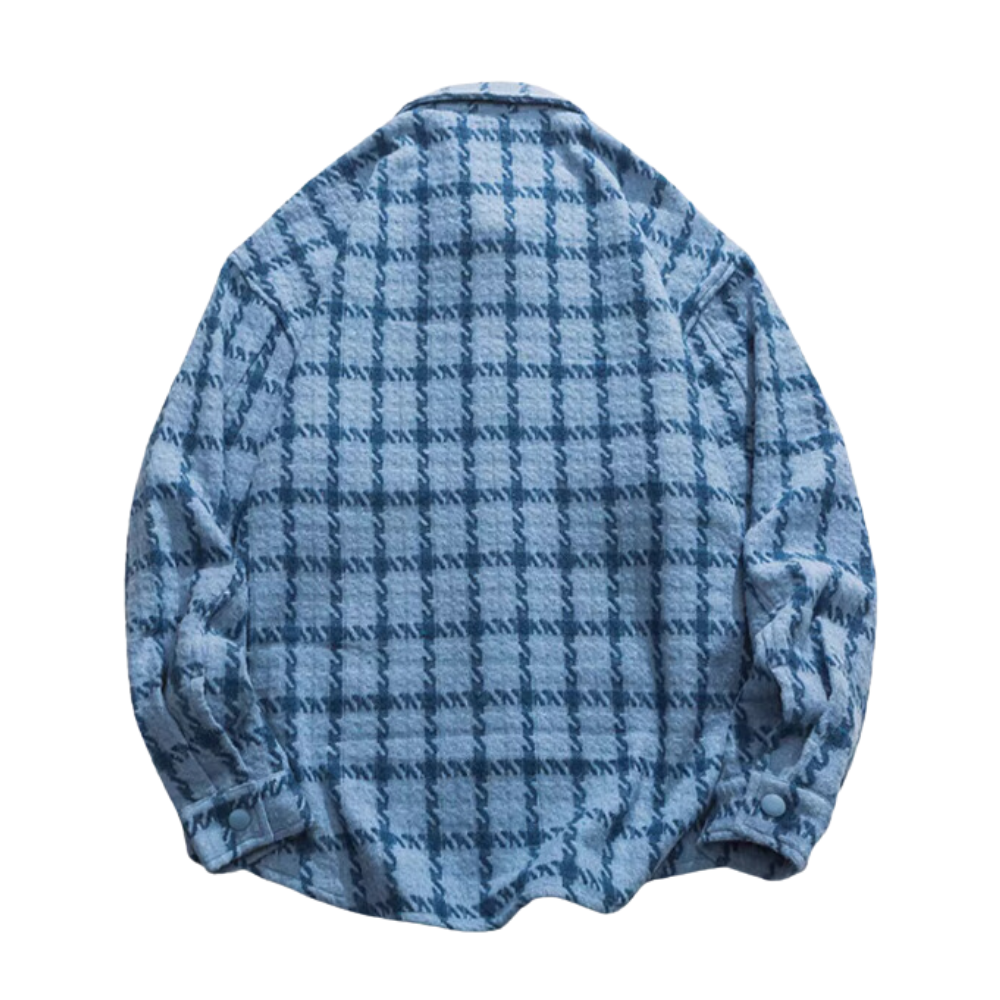 Plaid Leather Logo Embroidered Long Sleeves Shirt