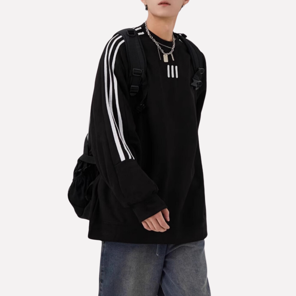 Sport Striped Embroidered Suede Sweatshirt