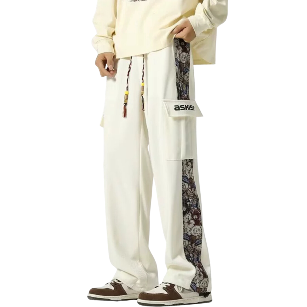 Japanese Bear Embroidered Pocket Sweatpants