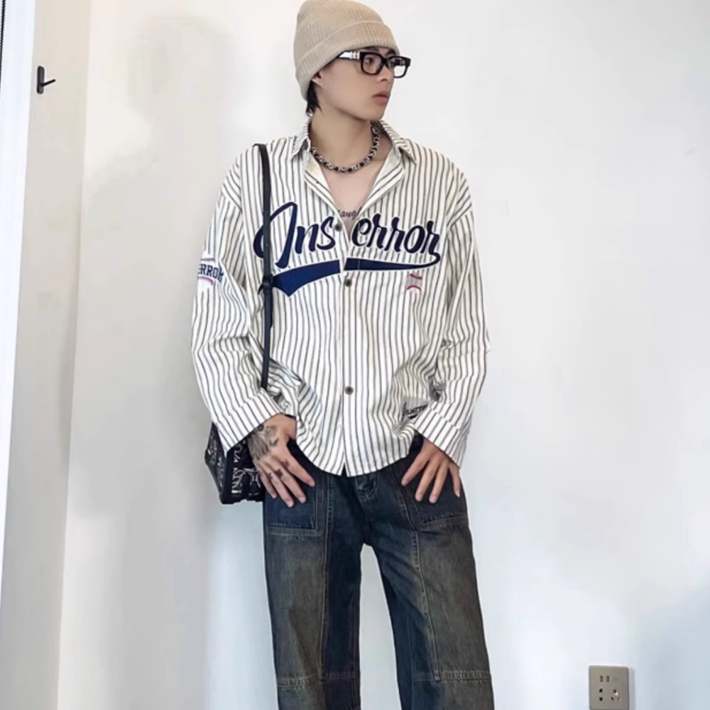 Vintage Baseball Letters Embroidered Shirt