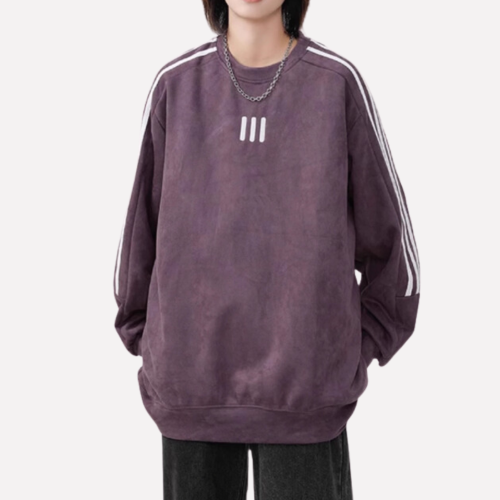 Sport Striped Embroidered Suede Sweatshirt