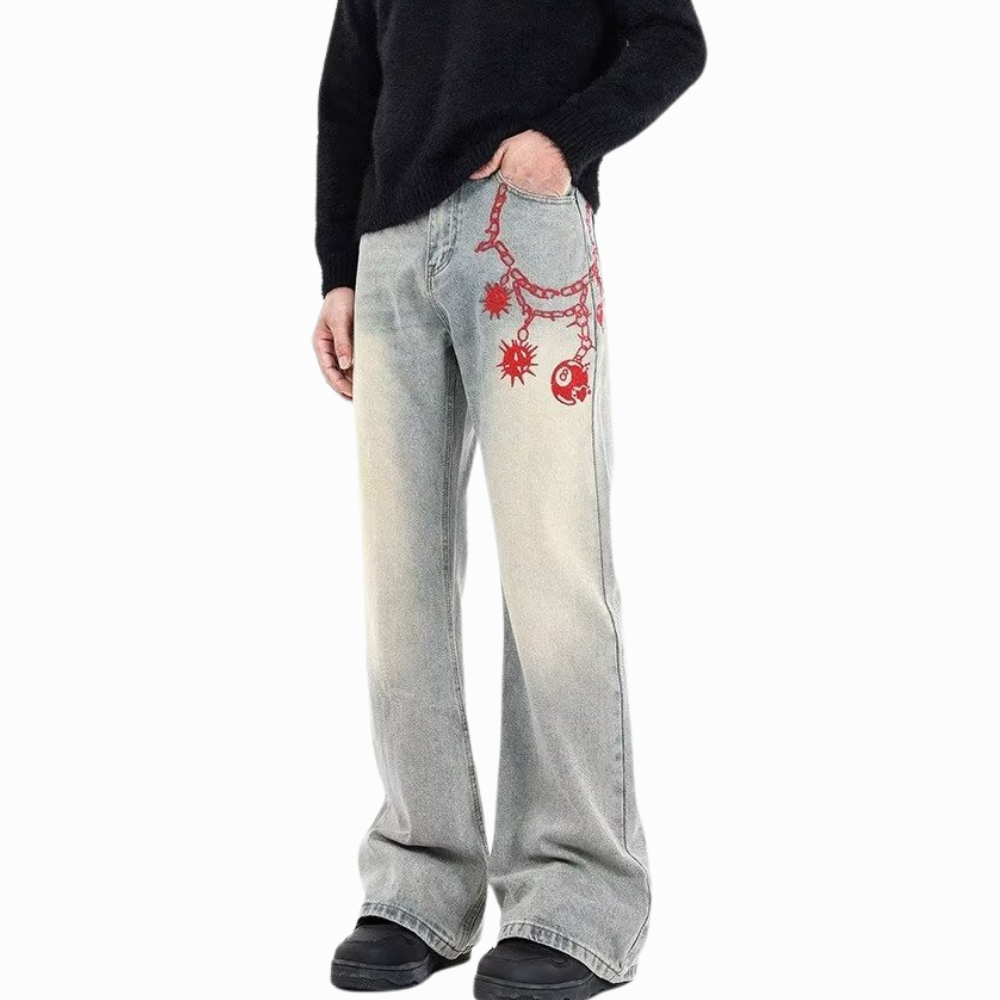 DF|Heavy Chain Embroidery Jeans
