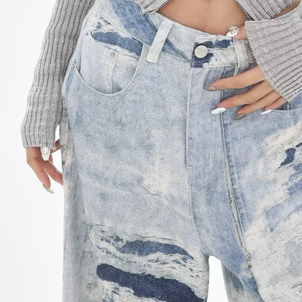 DF |Digital Print Cloud Ink Graffiti Jeans