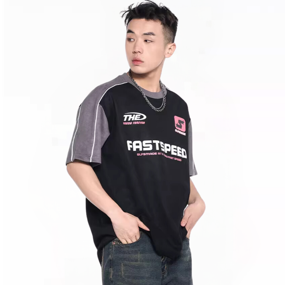 Suede Patchwork Letter T-Shirt