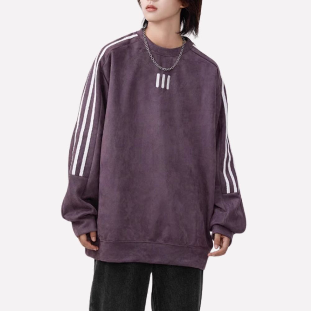 Sport Striped Embroidered Suede Sweatshirt