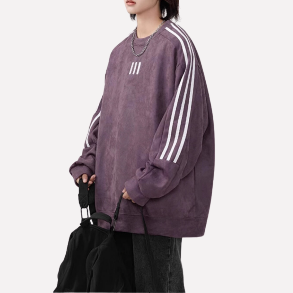 Sport Striped Embroidered Suede Sweatshirt