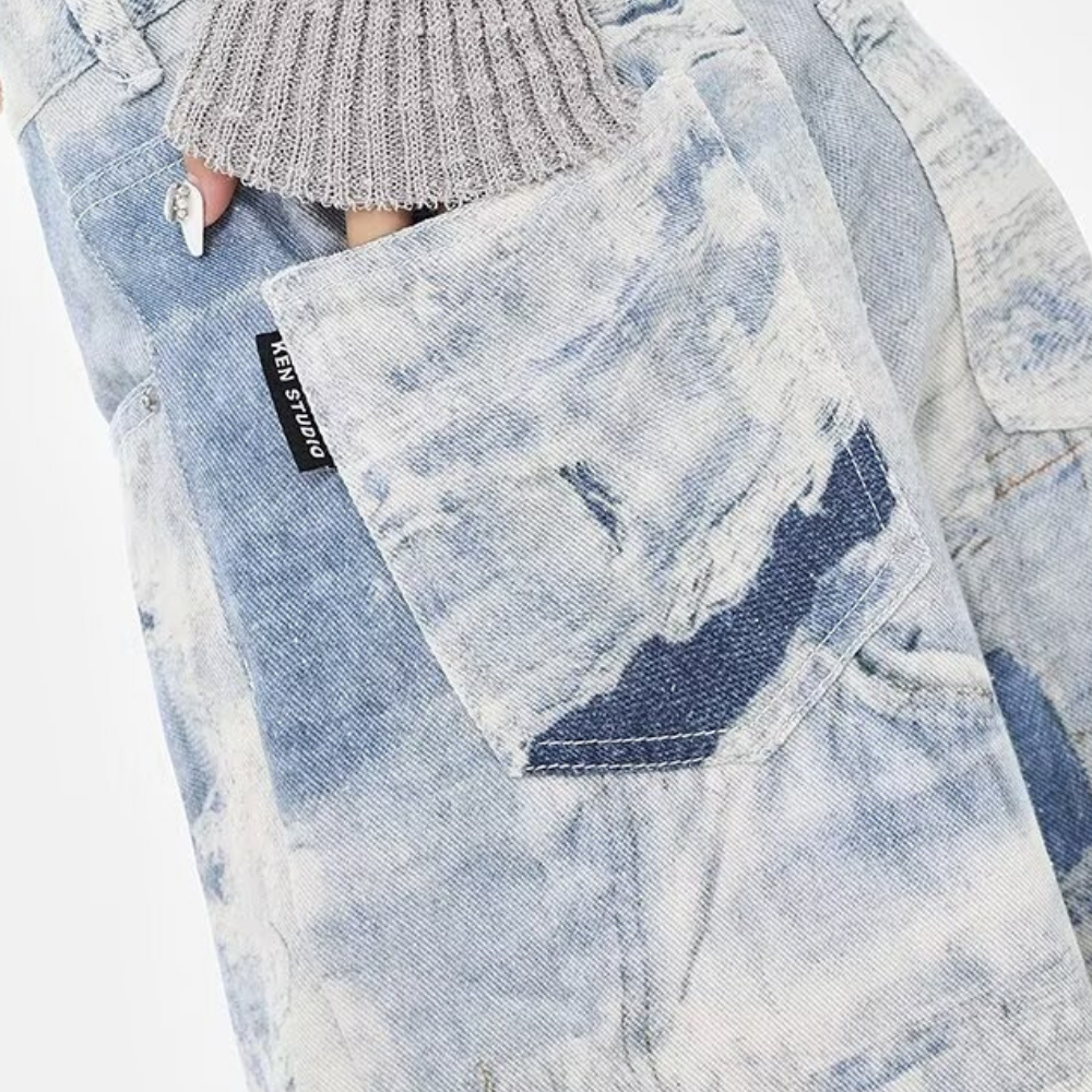 DF |Digital Print Cloud Ink Graffiti Jeans