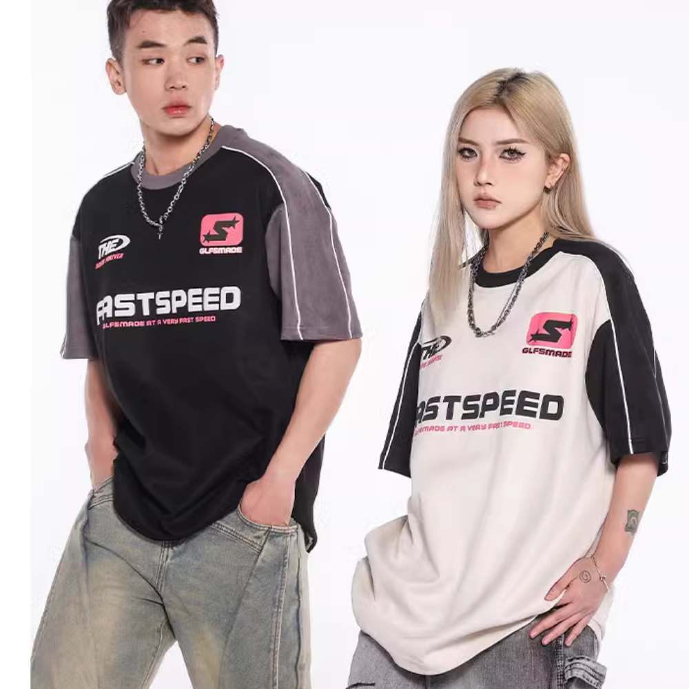 Suede Patchwork Letter T-Shirt