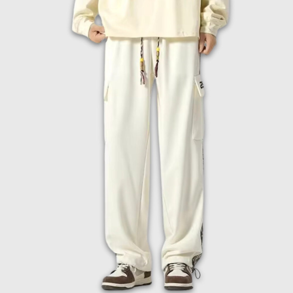 Japanese Bear Embroidered Pocket Sweatpants