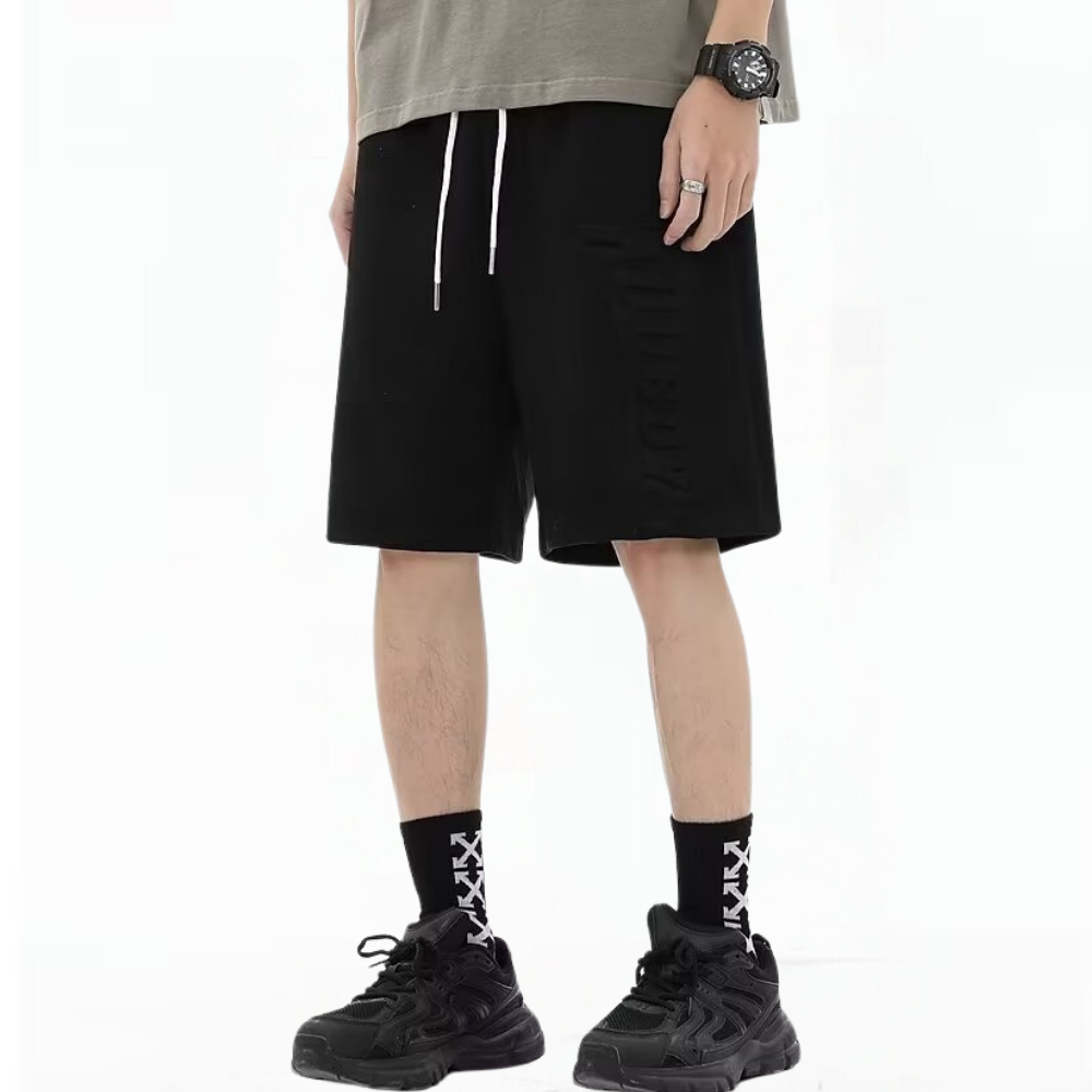 Retro Letter Embossed Suede Shorts