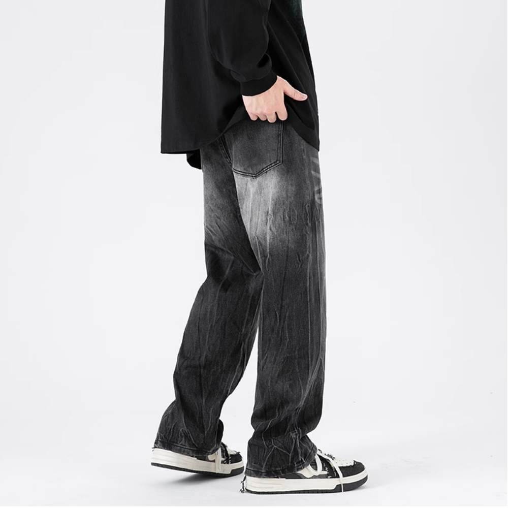 Street-Worn Washed Straight-Leg Jeans