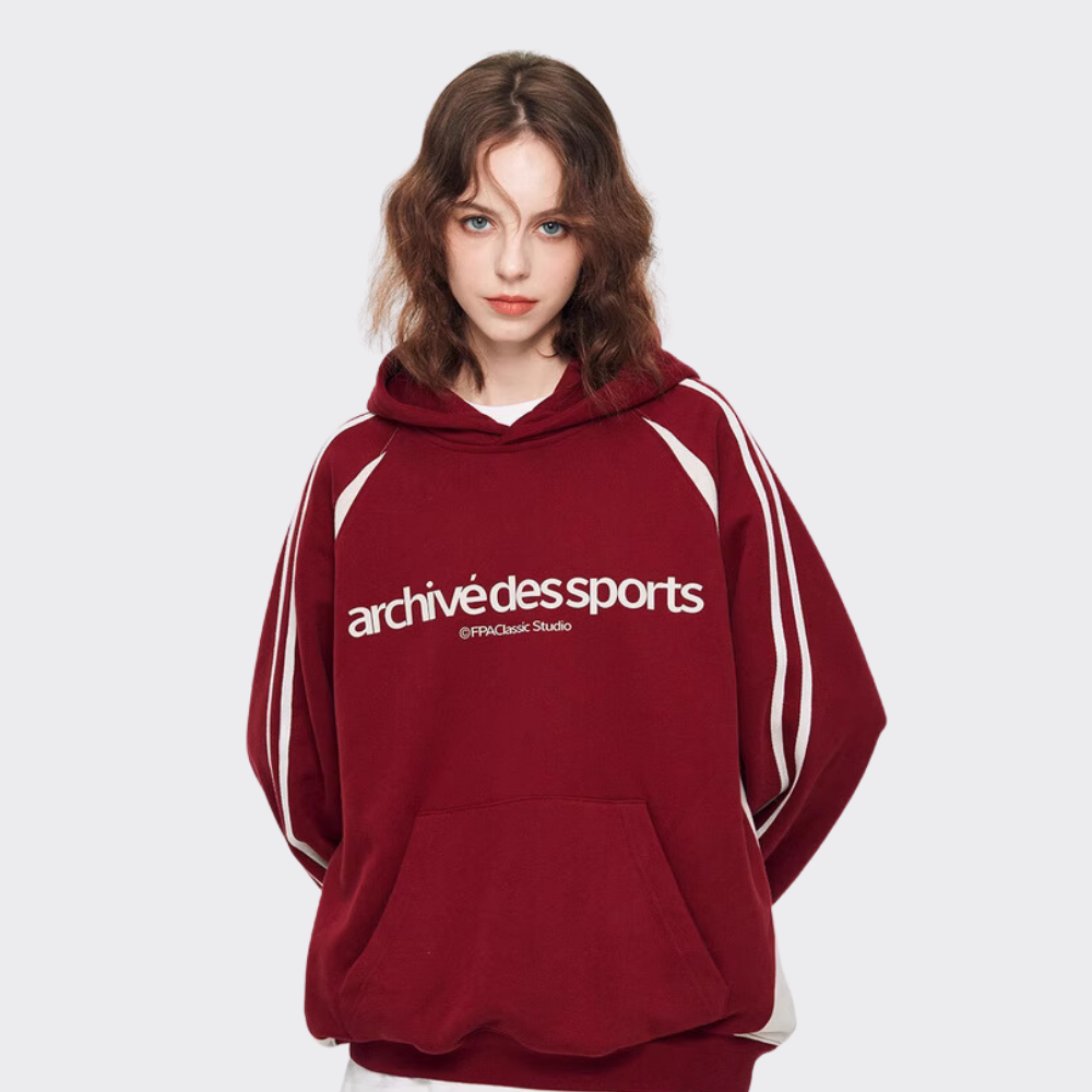 Red Sports Striped Hoodie