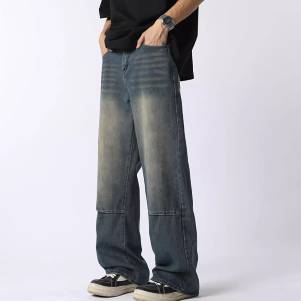 Distressed 3D Embroidered Whisker Jeans