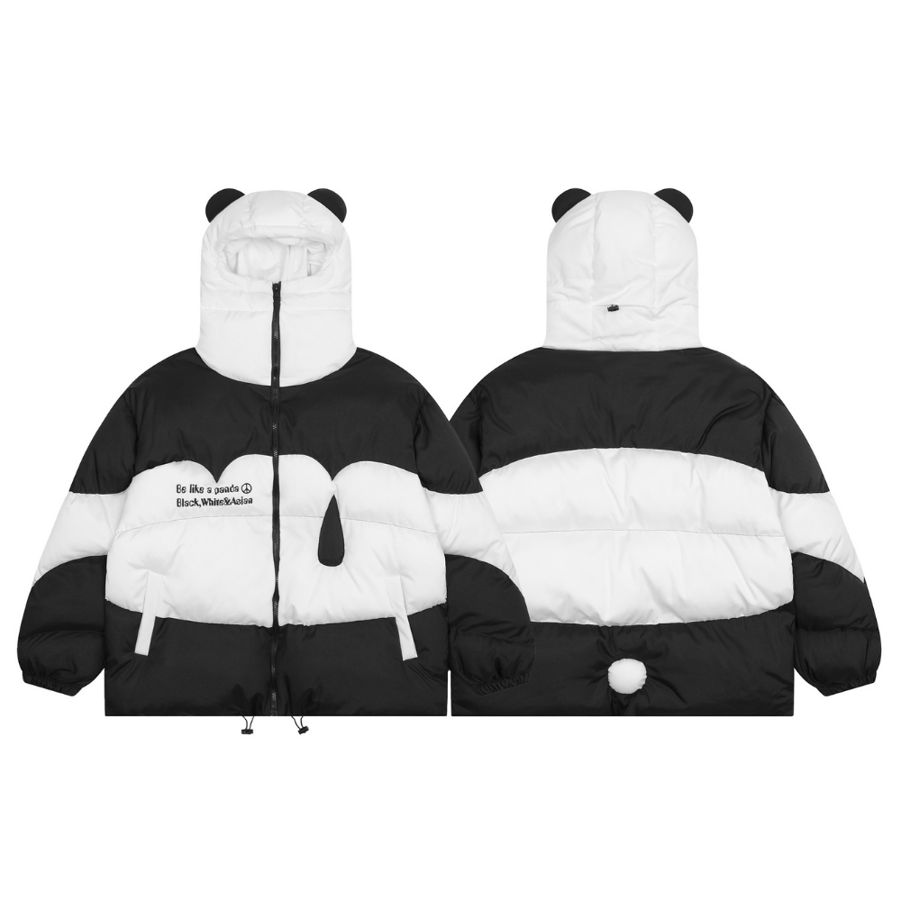 Panda-Paneled Windproof Hooded Coat