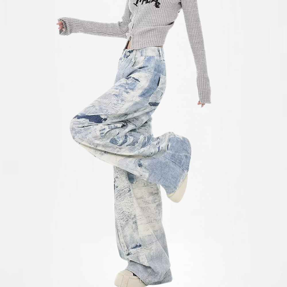 DF |Digital Print Cloud Ink Graffiti Jeans