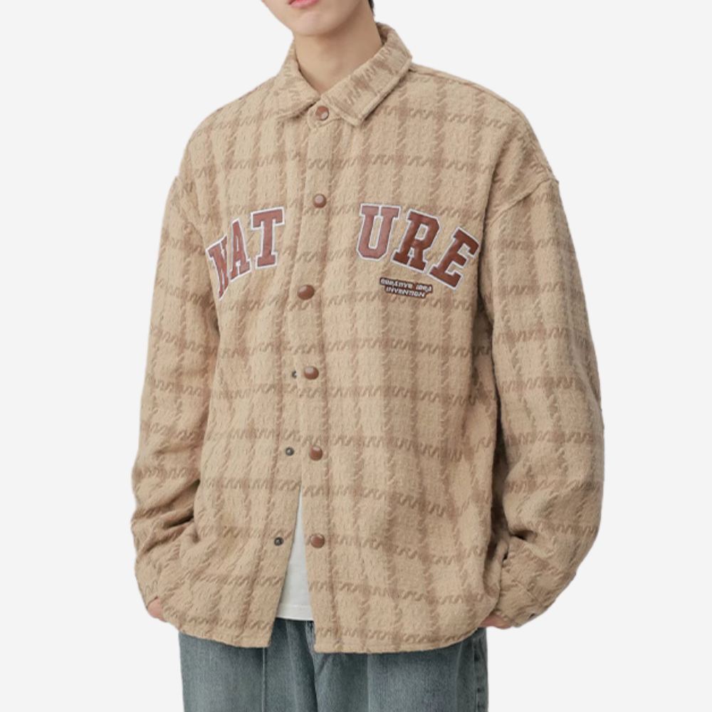 Plaid Leather Logo Embroidered Long Sleeves Shirt