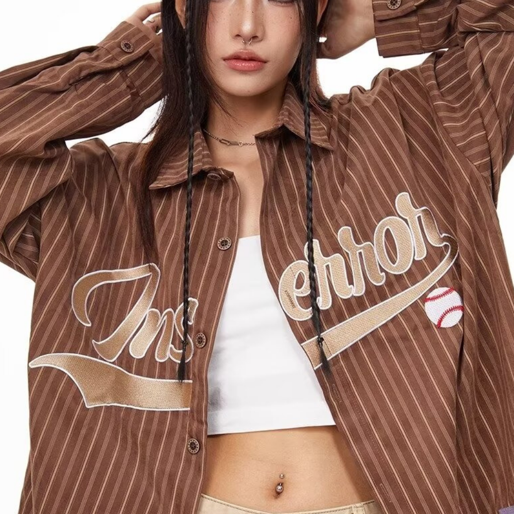 Vintage Baseball Letters Embroidered Shirt