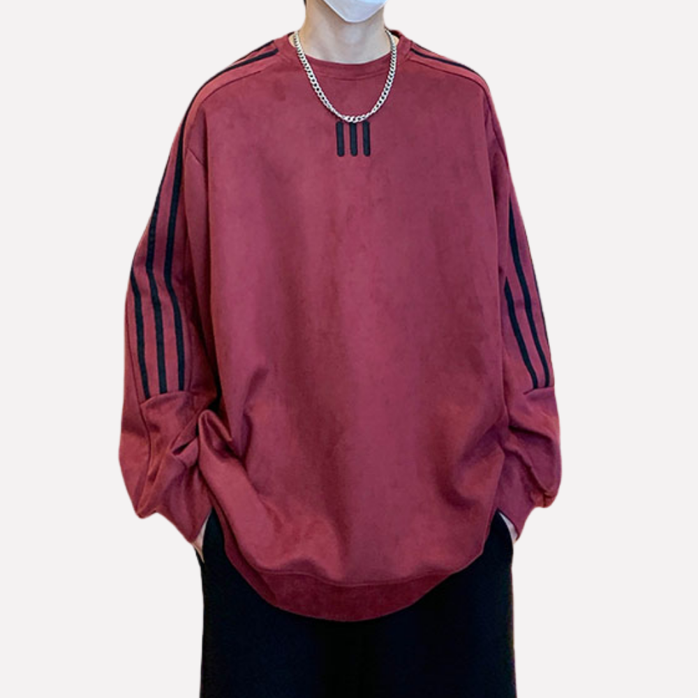 Sport Striped Embroidered Suede Sweatshirt