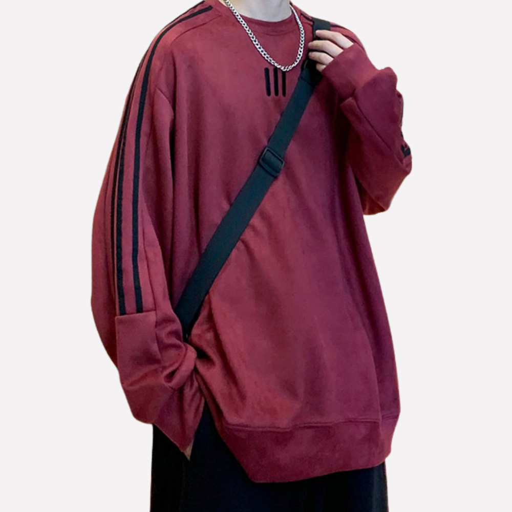 Sport Striped Embroidered Suede Sweatshirt