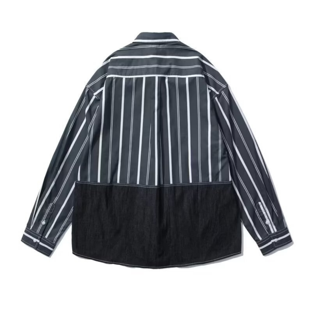 Denim Patchwork Striped Shirt