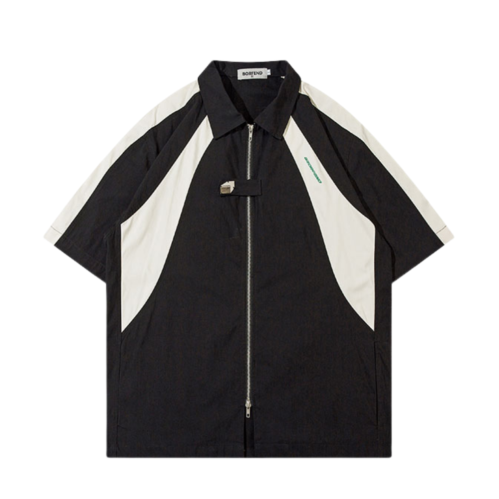 Street Color Block Zip Work Shirt
